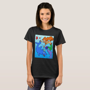 マーメイド漫画海水中イルカ芸術作品 Tシャツ