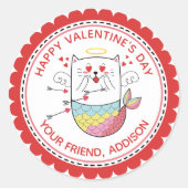 マーメイド猫かわいいバレンタパーソナライズされたイン ラウンドシール (正面)