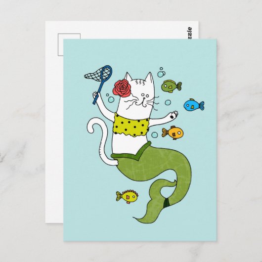 マーメイド猫はがき ポストカード (正面/裏面)