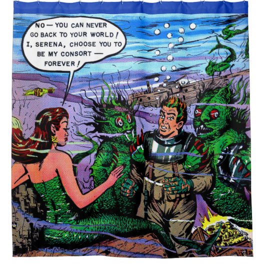 マーメイド王国の向こうのヴィンテージ シャワーカーテン (正面)