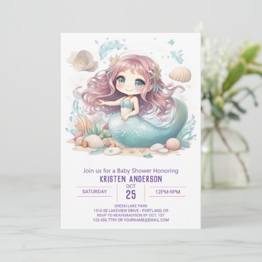 マーメイド疑問に思出身赤ちゃんシャワー招待状 招待状 (スタンド正面)