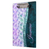 マーメイド皮膚ティール(緑がかった色)銀フェイクグリッターモノグラム クリップボード (左)