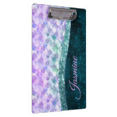 マーメイド皮膚ティール(緑がかった色)銀フェイクグリッターモノグラム クリップボード (右)