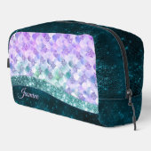 マーメイド皮膚ティール(緑がかった色)銀フェイクグリッターモノグラム ドップキット (右コーナー)