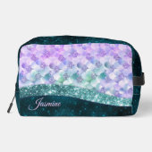 マーメイド皮膚ティール(緑がかった色)銀フェイクグリッターモノグラム ドップキット (裏面)