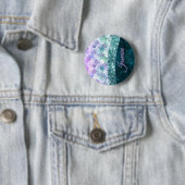 マーメイド皮膚ティール（緑がかった色）銀フェイクグリッターモノグラム 缶バッジ (インサイチュ)