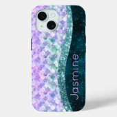 マーメイド皮膚ティール(緑がかった色)銀フェイクグリッターモノグラム Case-Mate iPhoneケース (裏面)