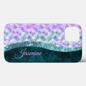 マーメイド皮膚ティール（緑がかった色）銀フェイクグリッターモノグラム Case-Mate iPhoneケース (裏面 (横))