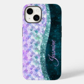 マーメイド皮膚ティール（緑がかった色）銀フェイクグリッターモノグラム Case-Mate iPhoneケース (裏面)