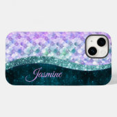 マーメイド皮膚ティール（緑がかった色）銀フェイクグリッターモノグラム Case-Mate iPhoneケース (裏面 (横))