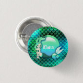 マーメイド真珠とはかりで測モノグラムグリーンID600 缶バッジ (正面&裏面)