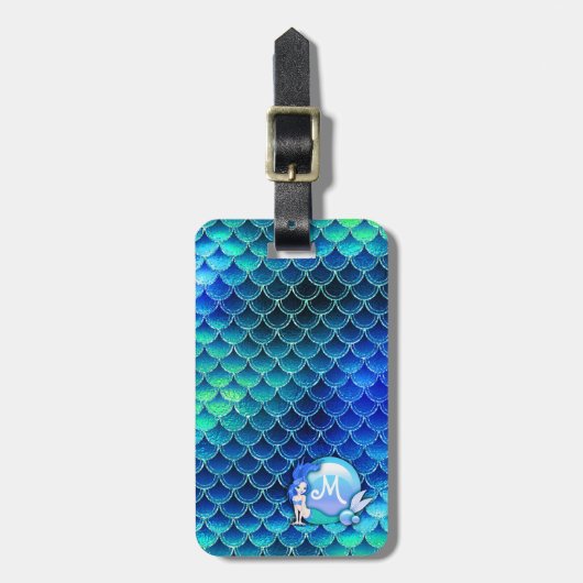 マーメイド真珠とはかりで測モノグラムブルーID600 ラゲッジタグ (正面縦)