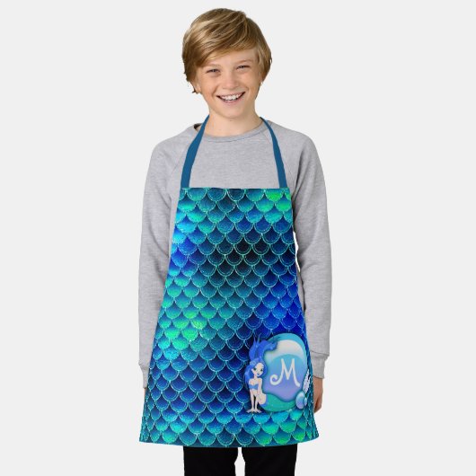 マーメイド真珠はかりで測とブルーID600 エプロン (着用した状態)