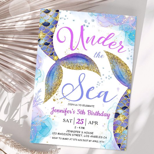 マーメイド第5誕生日ガールピンク・アンダーザシー 招待状