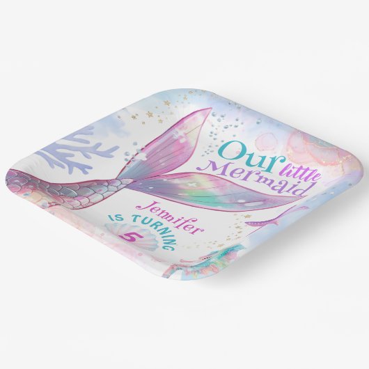 マーメイド第5誕生日ザシーピンクマーメイド ペーパープレート (傾斜あり)