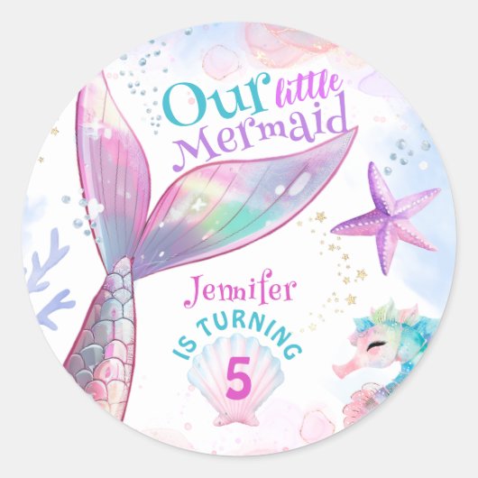 マーメイド第5誕生日ザシーピンクマーメイド ラウンドシール (正面)