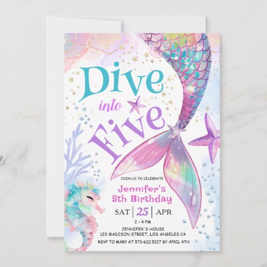 マーメイド第5誕生日ダイブインファイヴ招待状 招待状 (正面)
