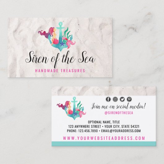 マーメイド航海のオンいかり水彩ソーシャルメディア 名刺 (正面/裏面)