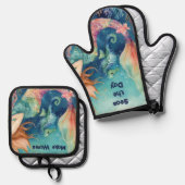 マーメイド航海のシーホース感動的ことわざ 鍋つかみ&鍋敷きセット (正面/裏面)