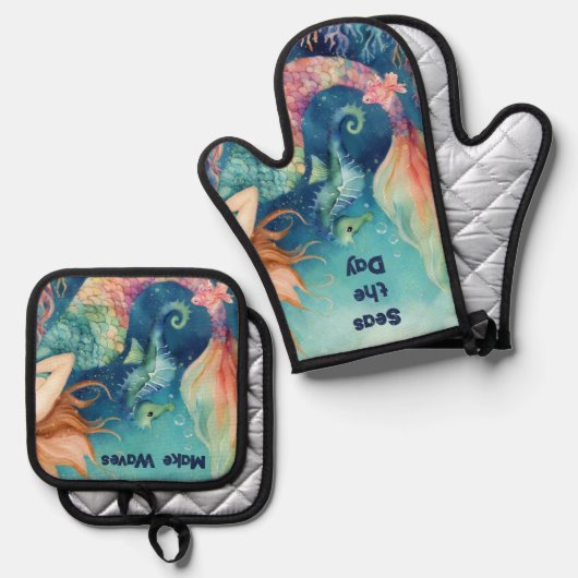マーメイド航海のシーホース感動的ことわざ 鍋つかみ&鍋敷きセット (正面/裏面)