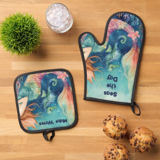 マーメイド航海のシーホース感動的ことわざ 鍋つかみ&鍋敷きセット (トップダウン)