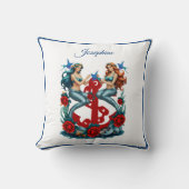 マーメイド航海のフローラレッドブルー クッション (正面)