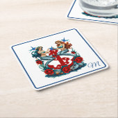 マーメイド航海のフローラレッドブルー スクエアペーパーコースター (アングル)