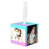 マーメイド色グラデーション紫色のピンクのアクアグラデーション キューブオーナメント (正面アングル)