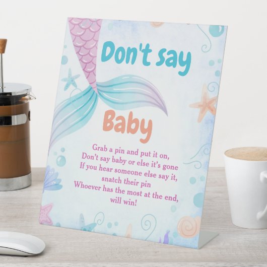 マーメイド言わないベビー赤ちゃんシャワーのゲームのサイン 台座サイン (インサイチュ)