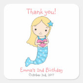 マーメイド誕生日の好意ステッカーのマーメイドパーティーの好意 スクエアシール (正面)