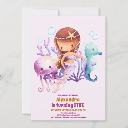 マーメイド誕生日アンダーザシーパーティー 招待状 (正面)