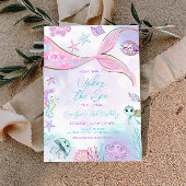 マーメイド誕生日アンダーザシーベビーガール誕生日 招待状