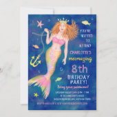 マーメイド誕生日アンダーザシーレッドヘッドプールパーティー 招待状 (正面)