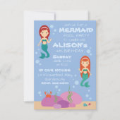 マーメイド誕生日ガールサマープールパーティの招待状 招待状 (正面)
