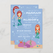 マーメイド誕生日ガールサマープールパーティの招待状 招待状 (正面/裏面)