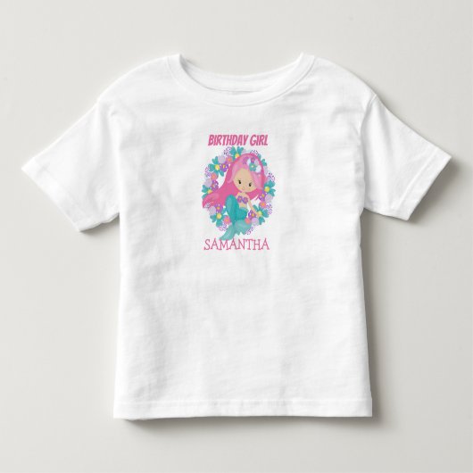 マーメイド誕生日ガールホワイト トドラーTシャツ (正面)