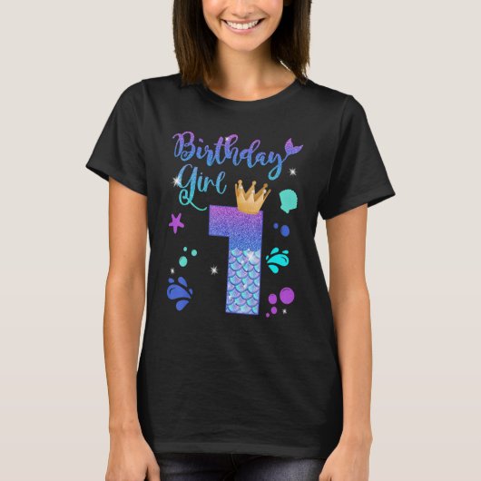 マーメイド誕生日ガール1歳その私の1日目M Tシャツ (正面)