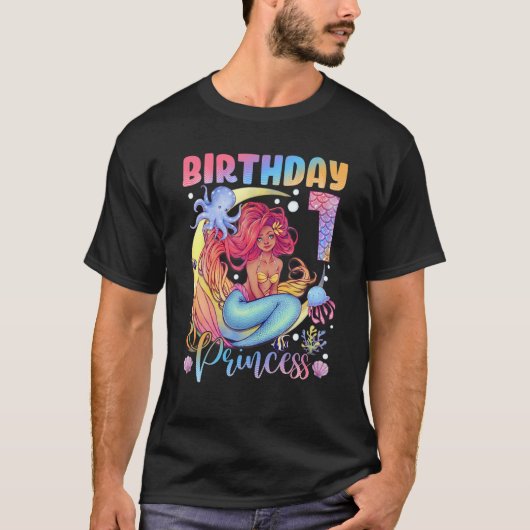 マーメイド誕生日ガール1歳1歳バースデープリン Tシャツ (正面)
