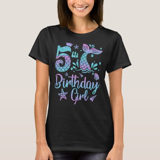 マーメイド誕生日ガール5歳その私の5日目M Tシャツ (正面)