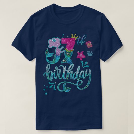 マーメイド誕生日ガール7歳7日ガールエム Tシャツ (デザイン正面)