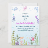 マーメイド誕生日キッズカラフル海動物パーティー 招待状 (正面)