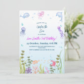 マーメイド誕生日キッズカラフル海動物パーティー 招待状 (スタンド正面)