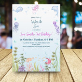 マーメイド誕生日キッズカラフル海動物パーティー 招待状