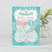 マーメイド誕生日コーラルアンドティール(緑がかった色) 招待状 (スタンド正面)