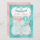 マーメイド誕生日コーラルアンドティール（緑がかった色） 招待状 (正面/裏面)