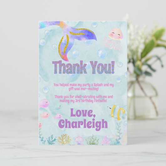 マーメイド誕生日サンキューカード 招待状 (スタンド正面)