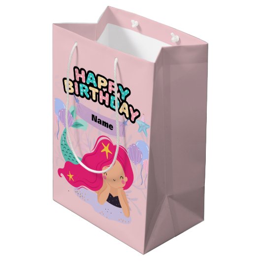 マーメイド誕生日デザイン – 水中 ミディアムペーパーバッグ (裏面アングル)