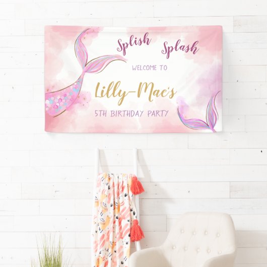 マーメイド誕生日バックドランドガール誕生日 横断幕 (インサイチュ)