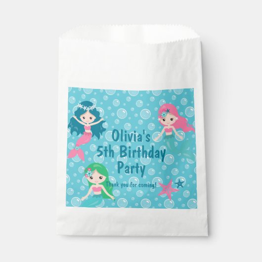 マーメイド誕生日パパーソナライズされたーティ フェイバーバッグ (正面)