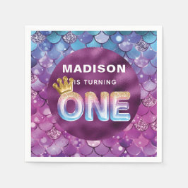 マーメイド誕生日パーソナライズされたピンクブルー スタンダードカクテルナプキン